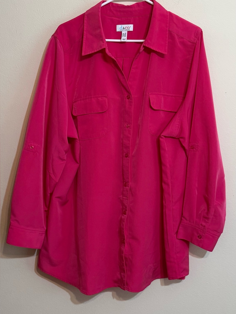 Denim & Co Fuchsia Button-Front Women's Blouse Shirt 2X